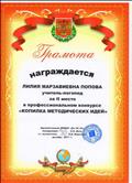 Грамота за 2 место в профессиональном конкурсе "Копилка методических идей", 2017 г.